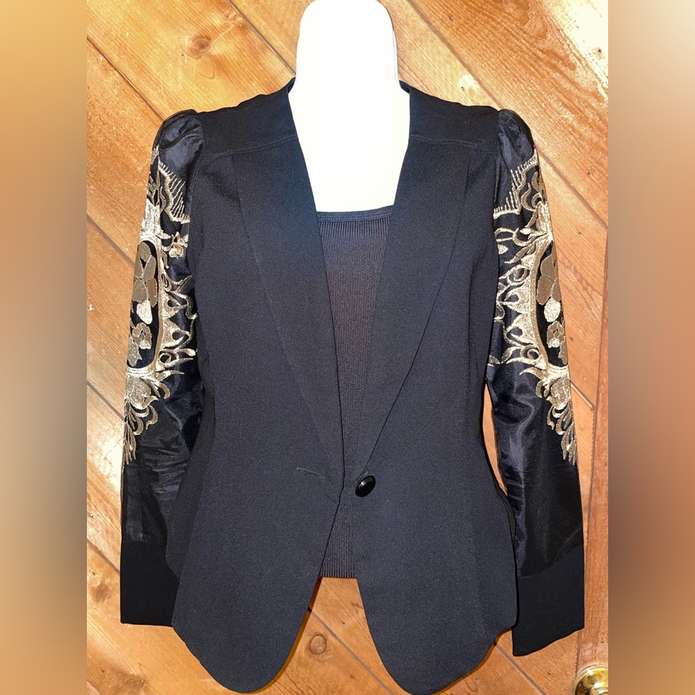 Black Blazer with Gold Embroidery